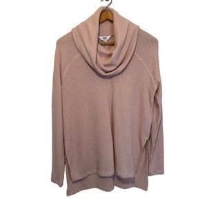 Jack BB Dakota Sweater Pink Rose Turtleneck Ribbed Long Sleeve Hi Lo Womens M